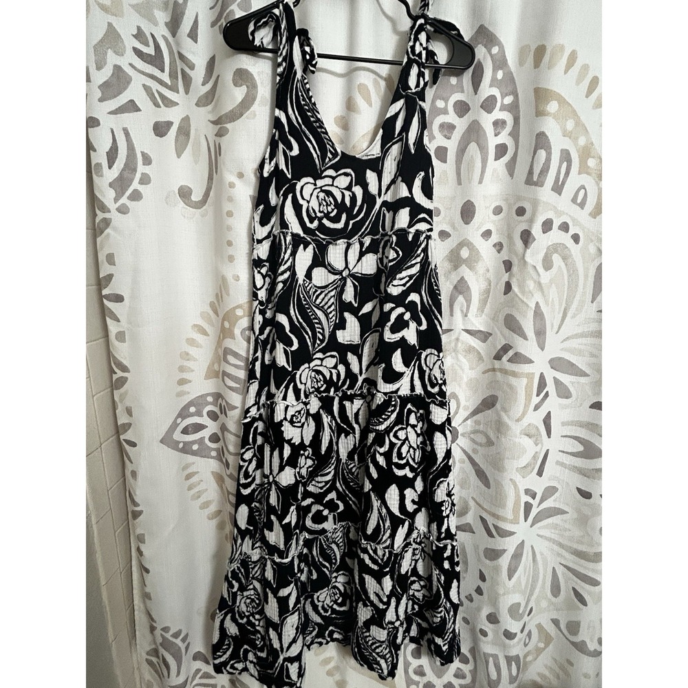 Isabel by Ingrid & Isabel Black White Floral Midi Dress Women's Small Tie Strap - Picture 2 of 5